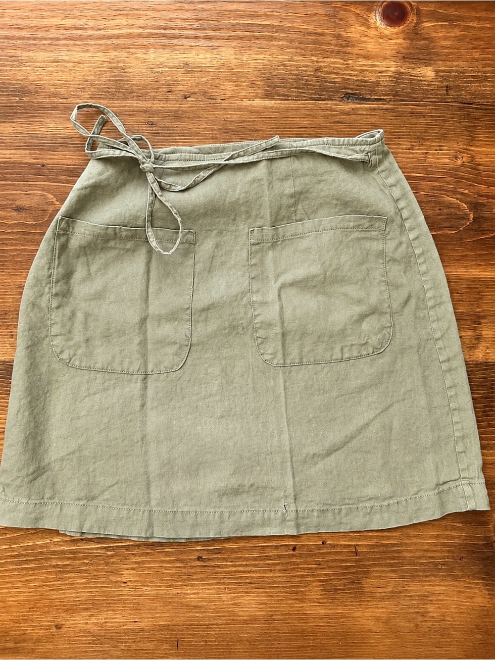 Y2K American Eagle 100% Linen Wrap Skirt Olive Green Size Small